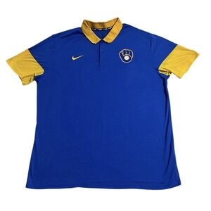 Nike Milwaukee Brewers Men's MLB Baseball Polo Shirt Performance Blue Size‎ XXL